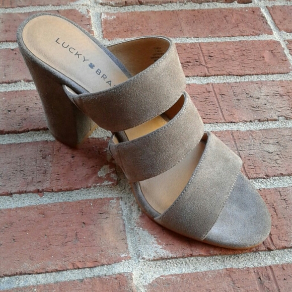 Lucky Brand Deep Taupe Ribbon Cut Suede Slides - Picture 2 of 8